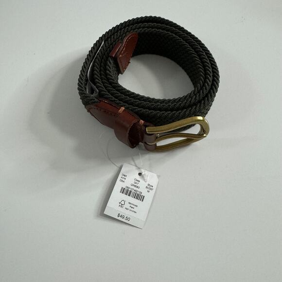 NWT J. CREW Woven Elastic Belt Round Buckle Dark Sage Green Medium - Picture 2 of 4